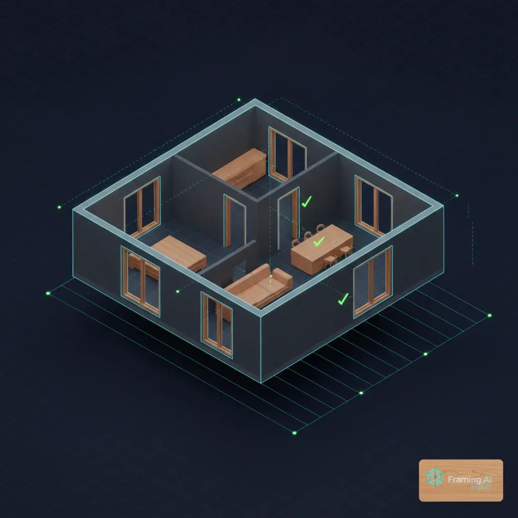 3D-план дома с окнами и дверями сверху